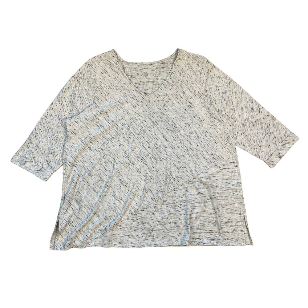 Pure Jill 2X Space Dyed Cotton Tunic Top Gray V Neck Relaxed